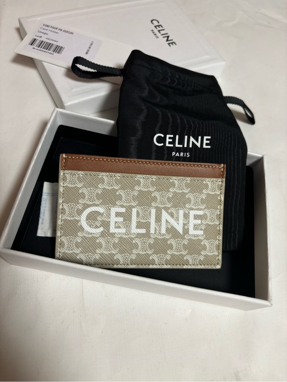 Celine Beige & Brown Triomphe Canvas Card Case
